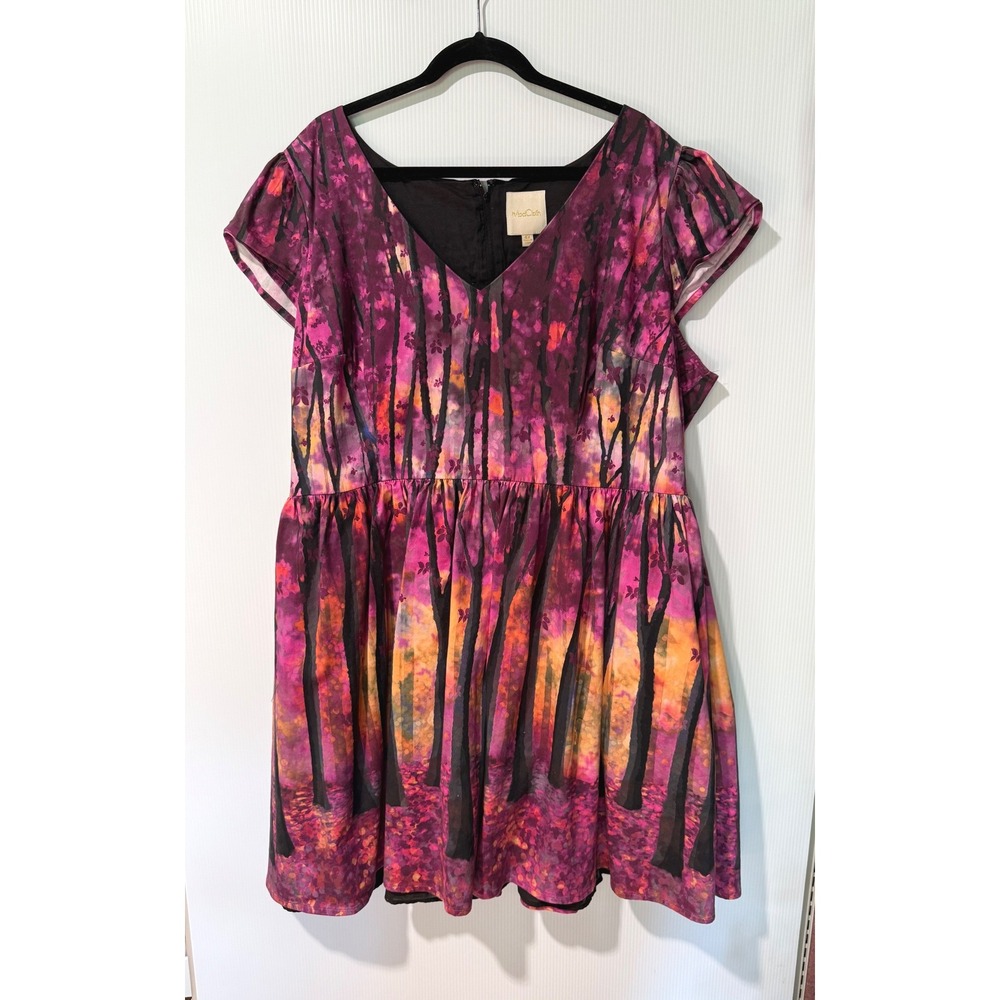 ModCloth 4X Forest Tree Print Empire Waist Dress Tunic Cap Sleeve Cotton
